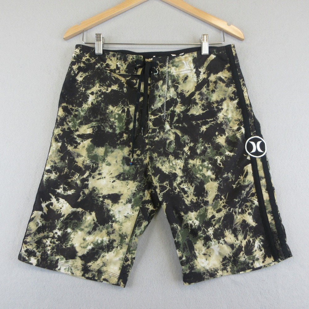 Hurley Board Shorts Mens 28 Green Abstract Camo Polyester‎ Surf Swim